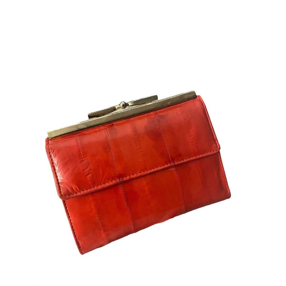 Vintage Mundi Red Eel Skin Wallet Coin Purse Tri-Fold Card Coin Money Holder
